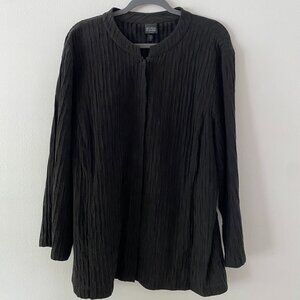 Eileen Fisher Black Textured Full Zip Cotton Lightweight Jacket Plus 2X